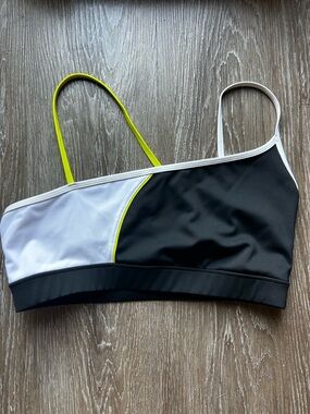IVL Collective Black and White Colorblock Sports Bra with Neon Trim